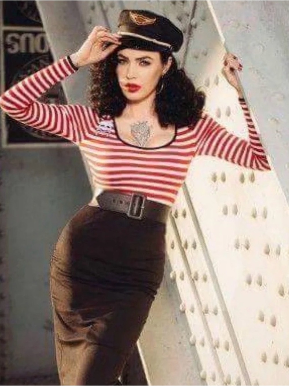 Pinup Couture Deadly Dames Hotrod Honey Dress In Red Striped Size M NWT Skull